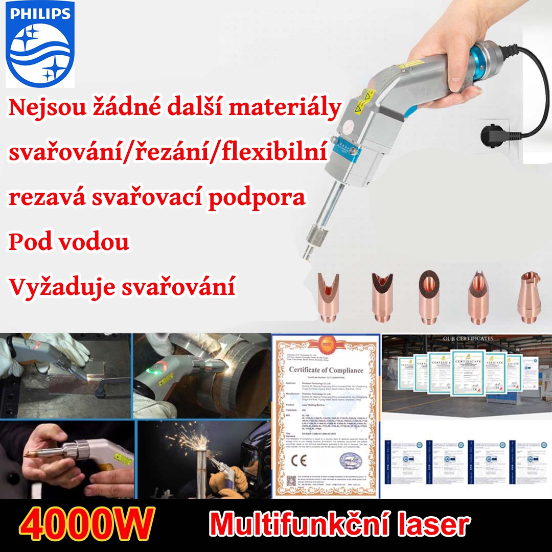 4000W multifunkční laserová pistole (zlato/stříbro/měď/železo/hliník/nerezová ocel) tloušťka svařování 0-7mm (svařování/řezání dva v jednom) 