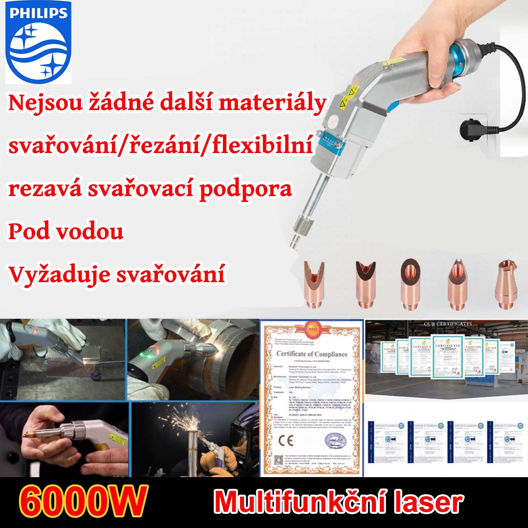 6000W multifunkční laserová pistole (svařování zlato/stříbro/měď/železo/hliník/nerezová ocel) tloušťka svařování 0-20mm (svařování/řezání/čištění 3v1)